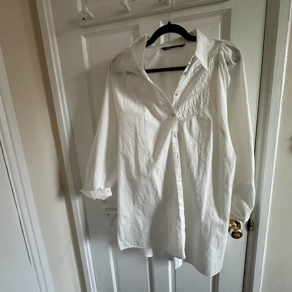 Zara White Button Down Shirt Tunic Dress - Picture 1 of 5